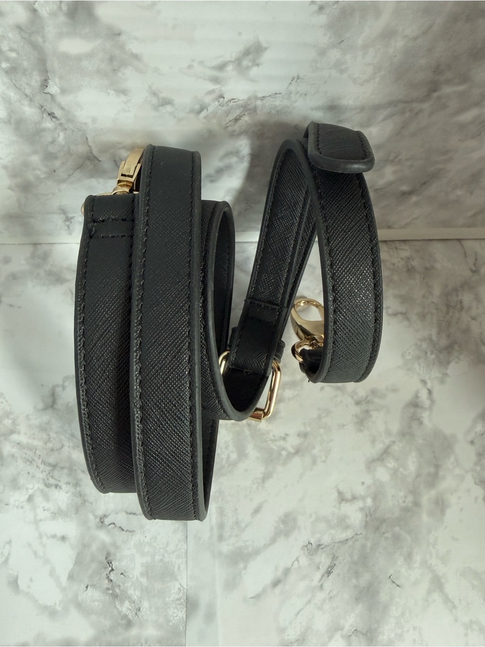 Unbranded Black Leather Crossbody Strap with Gold Hardware